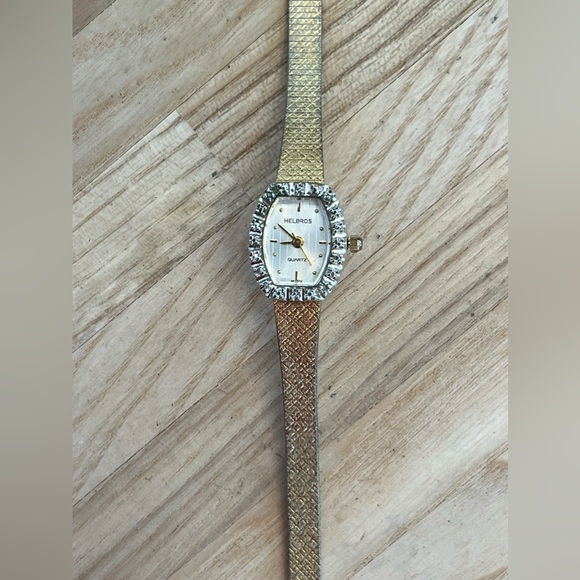 Helbros Ladies Watch Vintage Diamonds Gold Tone Adjustable Bracelet Stripe Dial - Picture 4 of 12
